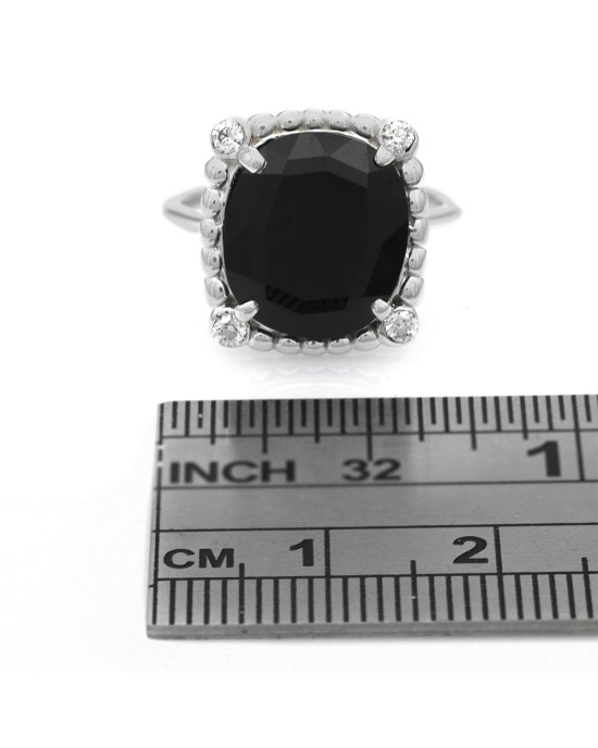 Ziegfeld Great Gatsby Black Spinel and Diamond Ring in Sterling Silver